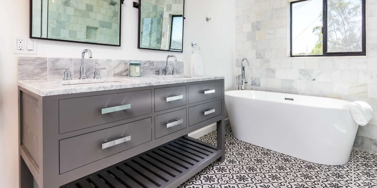 Luxury Bathroom in white with stand alone tub - Transform Your Ensuite Bathroom with These 2024 Trends